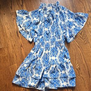 Avara Blue & White Printed Ruffle dress